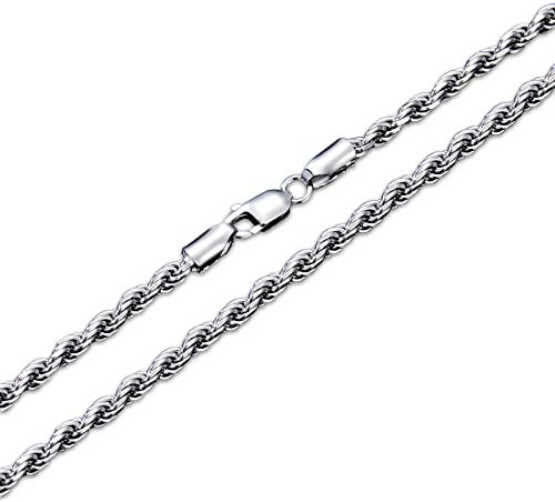 PDTJMTG Männer und Frauen Halskette Kette aus 925 Sterlingsilber: 1.5mm 2 mm 3mm 3.5mm Kordelkette 45 50 55 60 65 cm Silberkette Herren Damen (1.5mm, 50cm)