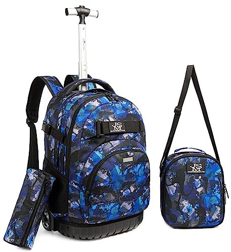 HTgroce Schulranzen mit Rollen, Rucksack mit Trolleyfunktion für Kinder, ab 1. Klasse, für Schule, Reisen, Mädchen&Jungen, mehrfarbiges Muster