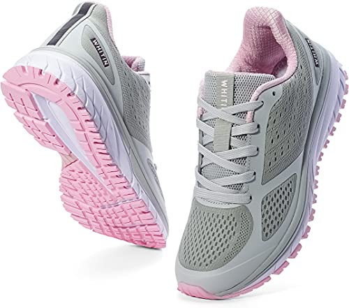 WHITIN Herren Laufschuhe Turnschuhe Sportschuhe Gittergewebe Joggingschuhe Für Männer Sneakers Fitnessschuhe Leichte Bequeme Freizeit Schuhe Grau Rosa Größe 38