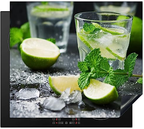 KitchenYeah© Protection Plaque Induction 60x52 cm Protege Deco Cuisine Cache Protège De Cuisson Accessoires Cocktail - Mojito - Vert - Menthe