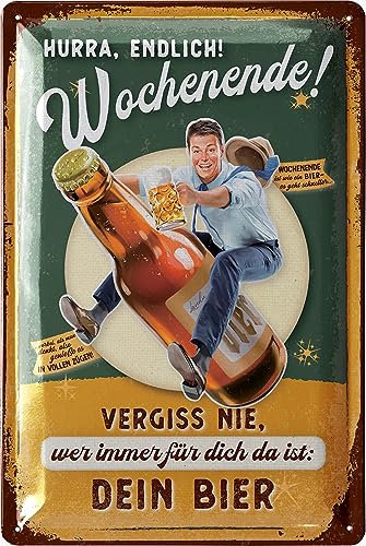 LANOLU Retro Blechschild Bier - lustige Schilder mit Sprüchen Bar Dekoration für Partykeller, Kneipen Bardeko für Stammtisch, Geschenkidee für Papa zum Vatertag, vintage Metallschild 20x30cm