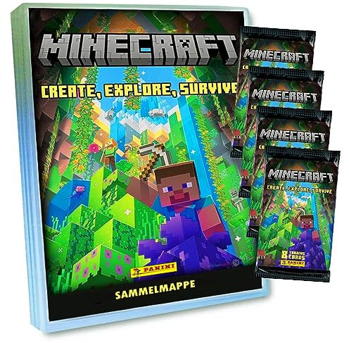 Panini Minecraft 3 Karten - Create Explore Survive Trading Cards (2023) - 1 Mappe + 4 Booster Sammelkarten