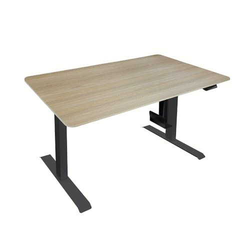 HOME DELUXE - Höhenverstellbarer Schreibtisch LUMINA - Gestell: Schwarz, Platte: Eiche, Maße: 120 x 60 cm, Karbonstahl, inkl. PC-Halterung, USB Stecker und Aufbewahrungstasche I Arbeitsplatz Bürotisch