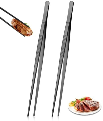 2 PCS Pinces de cuisson inox longues,Pratique Pince de Cuisine,Épiler de Cuisine de 30,5cm avec Pointes Dentelées de Précision,pour la cuisine,les fruits de mer et le barbecue,ustensile de cuisine