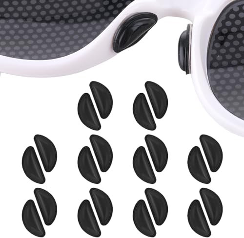 Bewudy 10 paia di naselli adesivi da 3 mm, in silicone tipo D, con airbag per ridurre la pressione, naselli per occhiali in plastica (nero)
