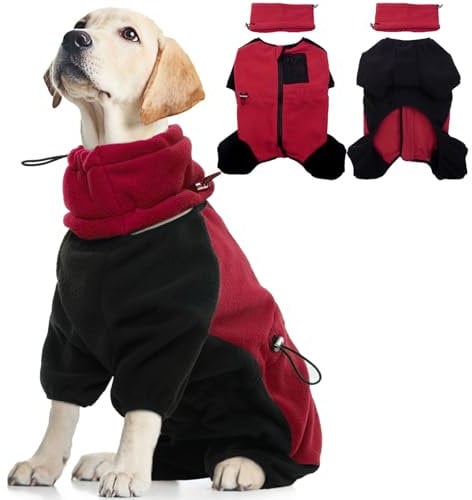 Dog Coats With Legs, Dog Jumper Xl Warm Dog Coat Dog Overalls Dog Winter Coat with Legs Dog All in One Suit with Legs Dog Fleece Jumpsuit(Red, XL)