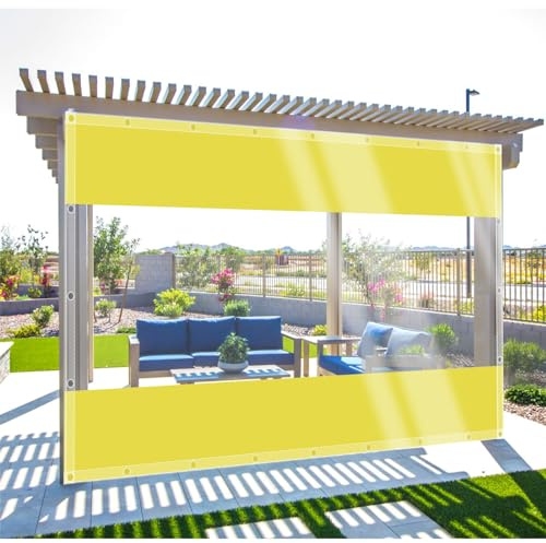ZHJSHOU Clear Thick Tarpaulin Waterproof Heavy Duty 3.1x3.8m, Outdoor Gazebo Transparent PVC Customizable, Winter Garden Rainproof Cover, Yellow+Clear