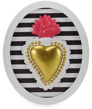 Cornice ovale bianca con cuore oro 22x18 cm