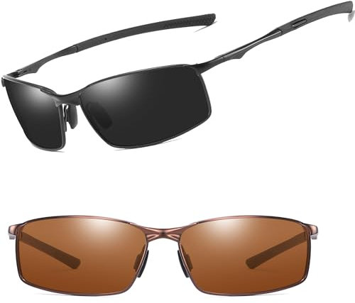 AORON Polarisierte Sonnenbrille Herren Outdoor Sportarten Schutz Brille UV-Schutz Fahrbrille (1*Schwarz+1*Braun)