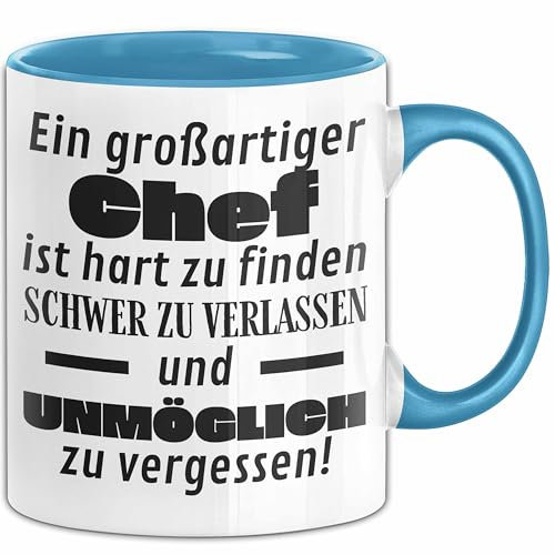 Chef Abschied Geschenk Tasse Abschiedsgeschenk für Chef Hart Zu Finden Schwer Zu Verlassen (Blau)