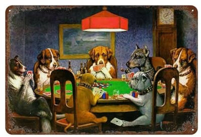 Hund spielt Poker,Metall-Blechschild, Vintage-Stil, Blechschild, Wanddekoration, Landküche, Zuhause, Garage, Dekoration-20 x 30 cm (8 x 12 Zoll) N13
