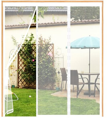 Magnetic Fly Screen Door White, 200(66/68/66) x200cm Magnetic Door Curtain for Keeping Out Flies for Double Doors, Magnets Door Net to Keep Bugs Out, for Patio Door, Sliding Door, French Door