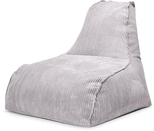 Bookiepad Cozy Jazz Sitzsack im ansprechenden Retro Cord Design, für Erwachsene und Jugendliche mit Füllung, großer stylischer Indoor Sitzsack zum gemütlichen Lesen/Entspannen, Farbe: grau