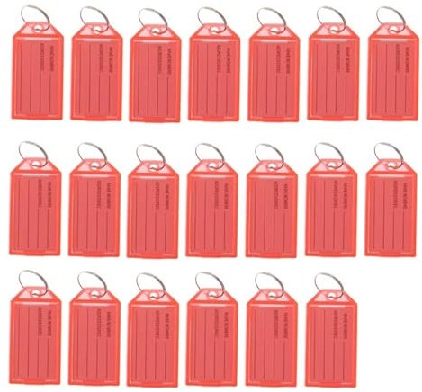 Lot de 20 porte-clés avec étiquettes colorées avec anneaux fendus pour clés, étiquettes de porte-clés avec anneau pour bagages, nom d'animal de compagnie et bureau, rouge