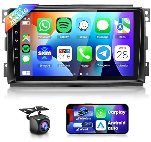 VECHTEL 8 Core 2G+64G Autoradio Android 13 pour Mercedes Benz Smart Fortwo 2005-2010, 9 Pouces IPS HD Écran Tactile avec Carplay Android Auto sans Fil GPS Wi-FI DSP Bluetooth FM RDS Radio Caméra
