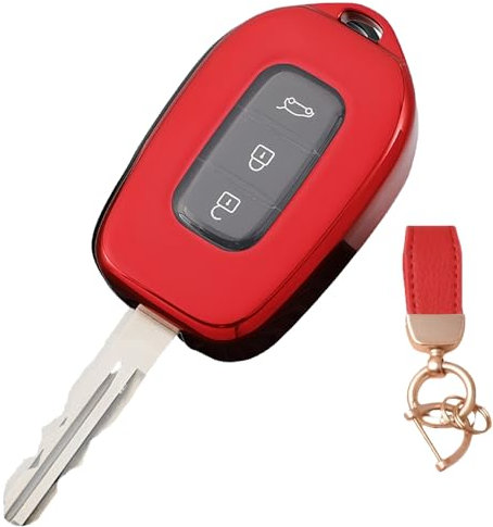 NEUHOO Auto Zubehör für Renault Twingo Z.E. Electric 2020-2024 2025 Schlüsselhülle und Schlüsselanhänger, Schlüsselgehäuse Silikon Schlüsselkarte Hülle (Rot)
