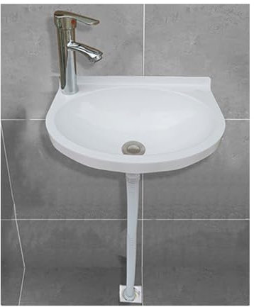 XRB2050 Lavello Ovale, 40x28x14cm/15.7x11x5.5inch Lavatoio Lavapanni Monoblocco in Resina PP, Lavello Angolare da Bagno per Interno e Esterno Lavanderia Garage Bagno Guardaroba WC Bianco Rubinetto C