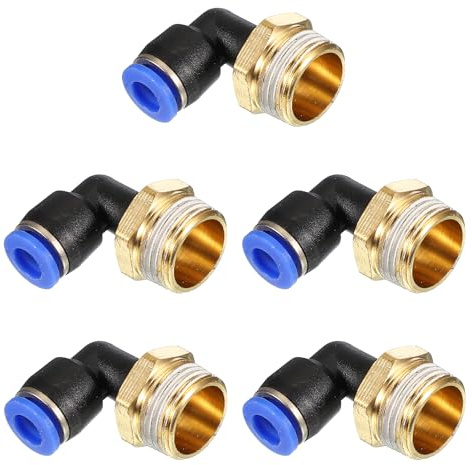 PATIKIL Raccord à pousser 3/8, 5 Pack PT Mâle Fileté Connecteur 90 Degrés Connecteur Coude et Droit 6mm Raccord de Tube d'Air Combinaison Adaptateur de Connexion Rapide Pneumatique, Bleu