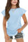 Arshiner T-Shirt Girls Blue Ruffle Sleeve Top Summer Round Neck Top Kids Basic Short Sleeve Shirt with Drawstring 11-12 Years