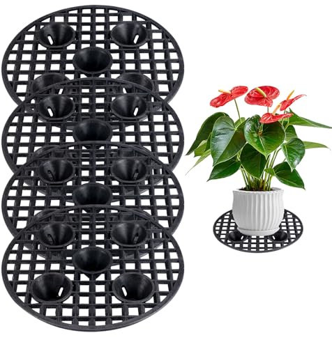 4 Pièces Élévateurs Pot Fleurs Maille Pad, 20 cm Supports de Pot de Fleurs Ronds, Tapis Ronde De Drainage en Plastique, Tapis de Pot de Fleur Jardinage en Maille pour Intérieur et Extérieur (Noir)