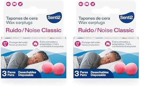Senti2 Tapones oidos ruido dormir - Cera 6 uds (3 pares) (Paquete de 2)