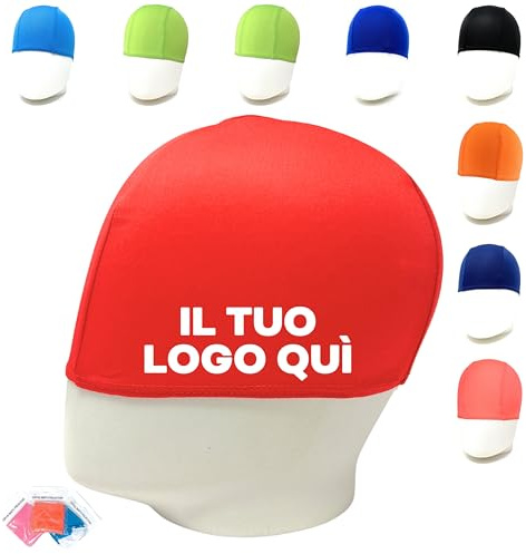 AQASKIN - Cuffie Nuoto Personalizzate - Cuffie in Poliestere Personalizzabili - Confezioni da 50pz - Cuffia Piscina Unisex - Personalizzazioni con il Tuo Logo (50, Rosso)