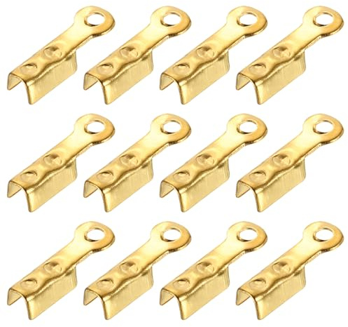 sourcing map 200 estremità pieghevoli per cordini, 8,1 x 1,2 mm, estremità a crimpare per nastro, punte per chiusure in pelle, creazione di gioielli fai da te (oro chiaro)
