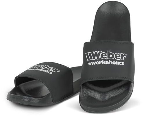 Weber #Werkeholics Badelatschen schwarz Herren und Damen Badeschuhe Badeschlappen für Strand Dusche und Sauna GmbH