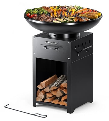 MASTER COOK Plancha Grill, 470 m² Holzkohlegrill mit abnehmbarer Stahl-Grillplatte, verwandelt sich in Feuerstelle, Carne Asada Grill für Hinterhof, Camping und Kochen im Freien