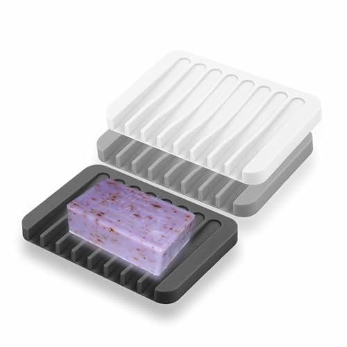 Soap Dish Non Slip Portable Holder for Shower Bathroom or Kitchen Sink Soap Box Self Draining Soap Saver Tray Quick Dry Easy Clean (1 Pack)
