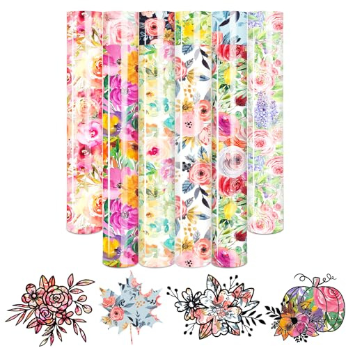 HTVSTD Watercolor Flower HTV Heat Transfer Vinyl 10pcs10*12in Iron on Vinyl | Long-lasting hold, easy to cut, nice patterns, perfect for crafting T-shirts, pillow cases, canvas bags and sleep masks.