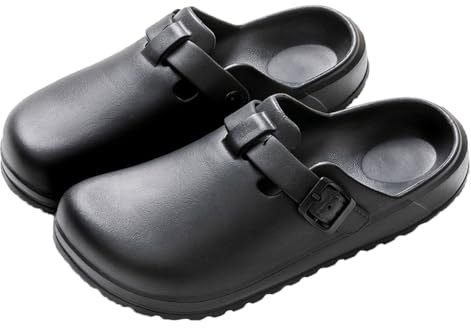 Arch Support Nurse Clogs for Women Men, Adjustable Buckle Non Slip Work Shoes Chef Garden Sandals, Slip-On Slide Slippers (Black, Adult, Women, 8, Numeric, UK Footwear Size System, Medium)