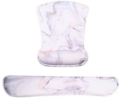 jojofuny 1 Satz und Tastatur Handballenauflage Set aus Memory Schaum mit Marmor Muster Ergonomische Unterstützung für Pc Laptop und Büroarbeiten Teilig Rutschfest für Gamer und