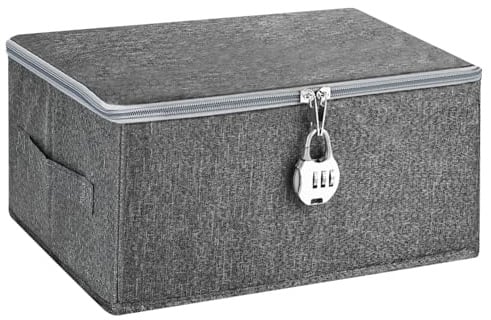 YYTECH Abschließbare Box, Abschließbare Kiste,Aufbewahrungsbox mit Deckel Stoff, Verschließbare Boxs,Süßigkeiten Tresor,Medizinbox mit Zahlenschloss,Boxs mit Schloss für Kleidung (38x25x16cm)
