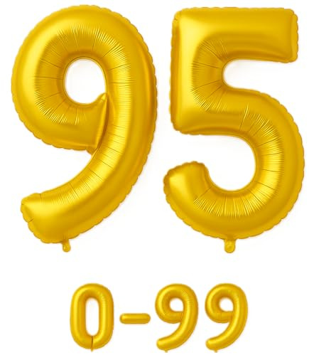 Luftballon 95 Gold | 80 cm Zahlenballon | Folienballon mit Luftröhrchen | Zahlenluftballon für Geburtstag, Jubiläum, Hochzeit, Party & Events | Helium oder Luft | Ballon Zahl | Geburtstagsdeko