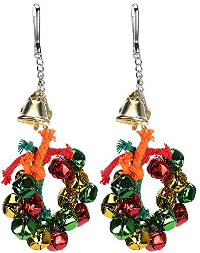 Yctze Guirlande d'anneaux de Cloche de Perroquet, 2 Pièces, Jouet coloré, Décoration de Cage à Oiseaux de Noël et Fourniture de Jeu à Mâcher pour Oiseaux de Compagnie