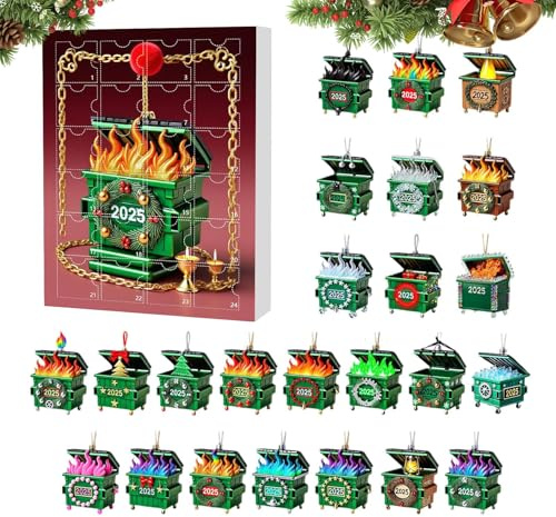 2025 Adventskalender mit Ornamenten für Countdown - 2D-Acryl-Ornament für 24 Adventstage - Charm-Anhängerdekoration, für Weihnachtsbaum Wand Fenster Tür