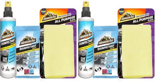 Armor All, Car Cleaning Disinfectant Bundle, Includes 20 Disinfectant Wipes 20ct, Disinfectant Spray and Microfibre Cloth, Eliminates 99.9% of bacteria and viruses, Multi-Surface Car Accessories