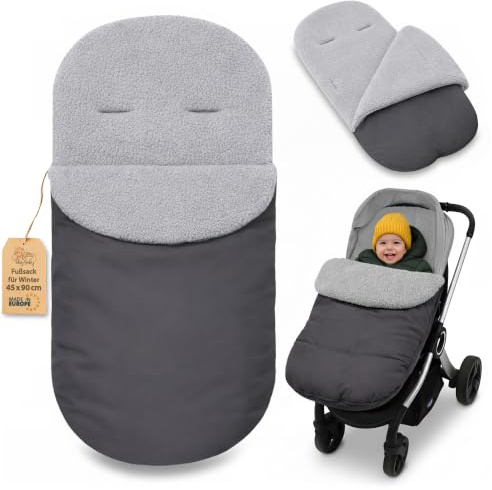 Winterfußsack Kinderwagen 90x45 cm aus Boucle: 90x45 cm – Fußsack Buggy kuschelweich gefüttert mit universeller Passform – waschbar 30 Grad windabweisend Baby Kleinkind Oeko-Tex Dunkelgrau