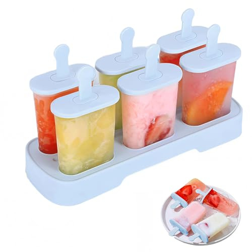 Moule a Glace avec Bâtonnets, Moule Glace 6 Cavités | Moule à Glace Popsicle Moules Sans BPA pour Popsicles, Sorbets Nourriture, Crèmes Glacées (Bleu)
