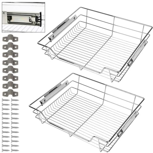 Jaxguom 2 x Teleskopschublade 60cm, Ausziehbare Schublade Küche, Auszüge für Küchenschränke Vollauszug, Metall Schrankauszug Belastbar, Auszug Küchenschrank, Haushalt Küchenregal Küchenschublade