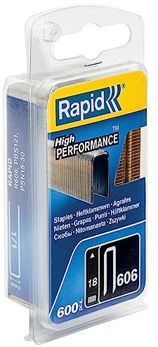 Rapid Tackerklammern Typ 606, 18mm Klammern, 600 Stk., Schmalrückenklammern für Holz mit geharzte Oberfläche