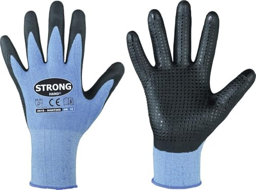 12 Paar Stronghand Arbeitshandschuhe HANTING, blau, Polyester-Nitril-Beschichtung mit Noppen, Größe 10