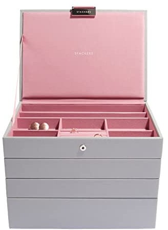 Stackers Dove Grey with Antique Rose Classic Medium Jewellery Box, Set of 4