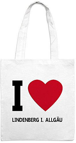 Jutebeutel mit Stadtnamen Lindenberg i. Allgäu- Motiv I Love - Farbe weiß - Stoffbeutel, Jutesack, Hipster, Beutel