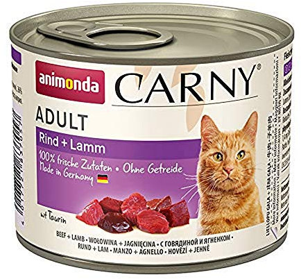 Carny Katzen Nassfutter Rind + Lamm (6 x 200g), Katzen Nassfutter von animonda ohne Getreide und Zucker, mit frischen fleischlichen Zutaten