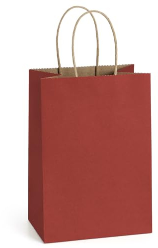 BagDream Kleine Geschenktüten, 25 Stück, 13 x 7 x 20 cm, rote Papiertüten mit Griffen, Kraftpapiersäcke für kleine Geschenke, Geburtstag, Hochzeit, Party, Weihnachten, Valentinstag