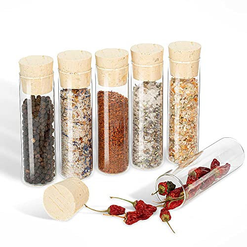 Tuuters 6x Gewürzgläser im Set mit Korken (hellbraun), kleine Glasfläschchen für Gewürze (70 x Ø30 mm)