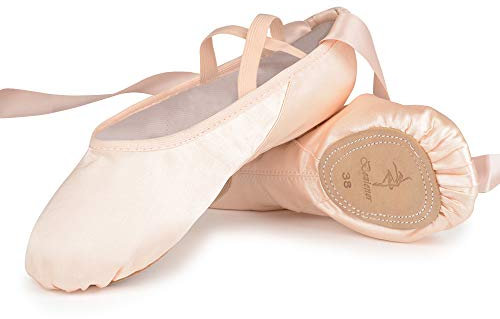 Ballettschuhe Rosa Ballettschläppchen Tanzschuhe aus Satin mit Band Geteilte Ledersohle für Kinder und Erwachsene 25 EU
