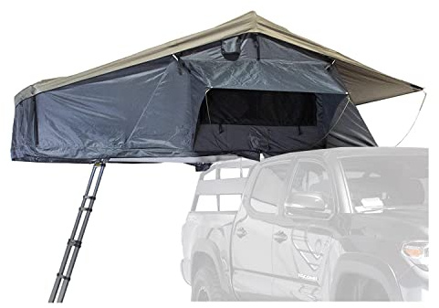 Overland Vehicle Systems HD Nomadic 3 Extended Soft Shell Roof Top Tent - Dark Gray Base with Green Rain Fly & Black 1000G PVC Travel Cover - Black Aluminum Base
